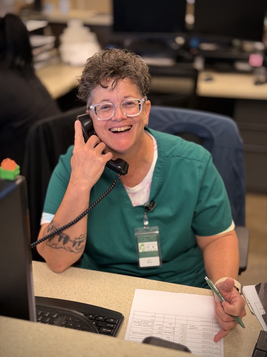 Lori Davidson, RN at her desk at Kennedy-White Orthopaedic Center